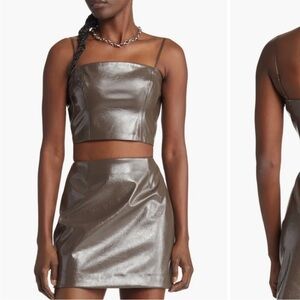 Brown Faux Leather Skirt Set open edit